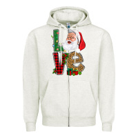 Oatmeal Heather Love With Santa Portrait Zipper Hoodie - BundleAndBundleShop