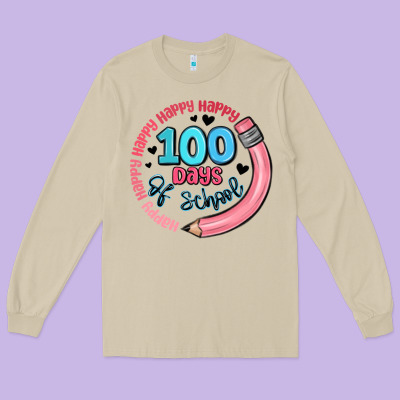 Happy 100 Days Of School Long Sleeve Tee Designed By Maliassmallbusiness