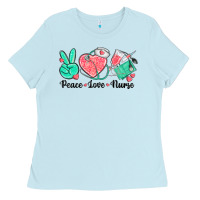 Baby Blue peace love nurse Ladies Tee - texasbilliewilder