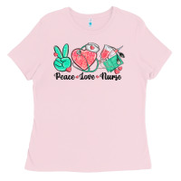 Bubblegum Pink peace love nurse Ladies Tee - texasbilliewilder