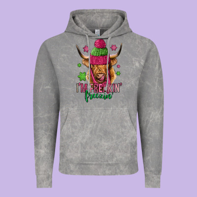 I'm Freakin Freezin Pink Christmas Long Haired Cow Vintage Hoodie Designed By Jasminsmagicworld