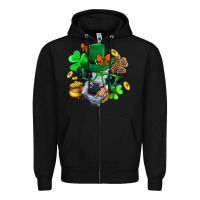 Black St. Patrick Cow Clover Zipper Hoodie - BundleAndBundleShop