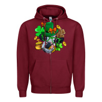 Burgundy St. Patrick Cow Clover Zipper Hoodie - BundleAndBundleShop