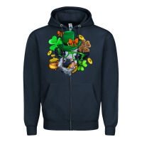 Navy St. Patrick Cow Clover Zipper Hoodie - BundleAndBundleShop