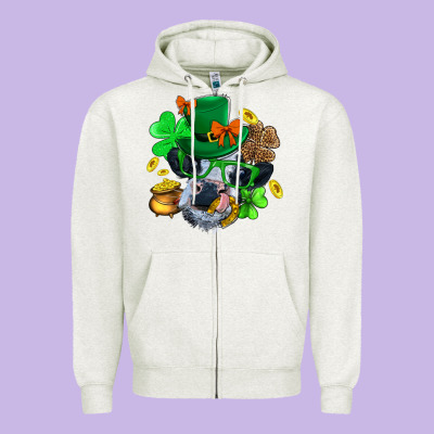 St. Patrick Cow Clover Zipper Hoodie Designed By Bundleandbundleshop