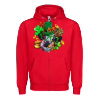 Red St. Patrick Cow Clover Zipper Hoodie - BundleAndBundleShop