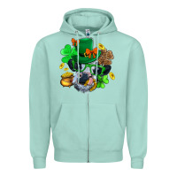 Seafoam St. Patrick Cow Clover Zipper Hoodie - BundleAndBundleShop