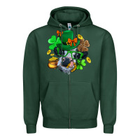 Sports Green St. Patrick Cow Clover Zipper Hoodie - BundleAndBundleShop