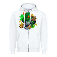 White St. Patrick Cow Clover Zipper Hoodie - BundleAndBundleShop