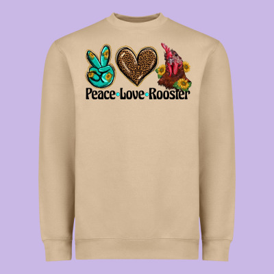 Peace Love Rooster Heavyweight Sweatshirt Designed By Barkaloodesign