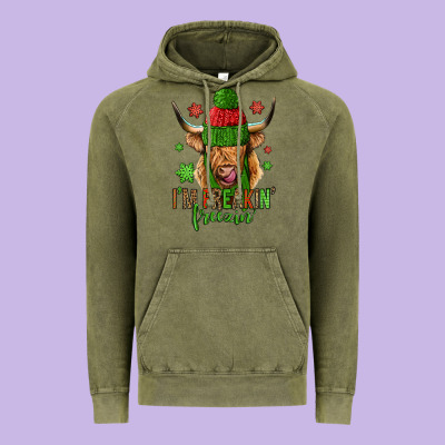 I'm Freakin Freezin Christmas Long Haired Cow Vintage Hoodie Designed By Jasminsmagicworld