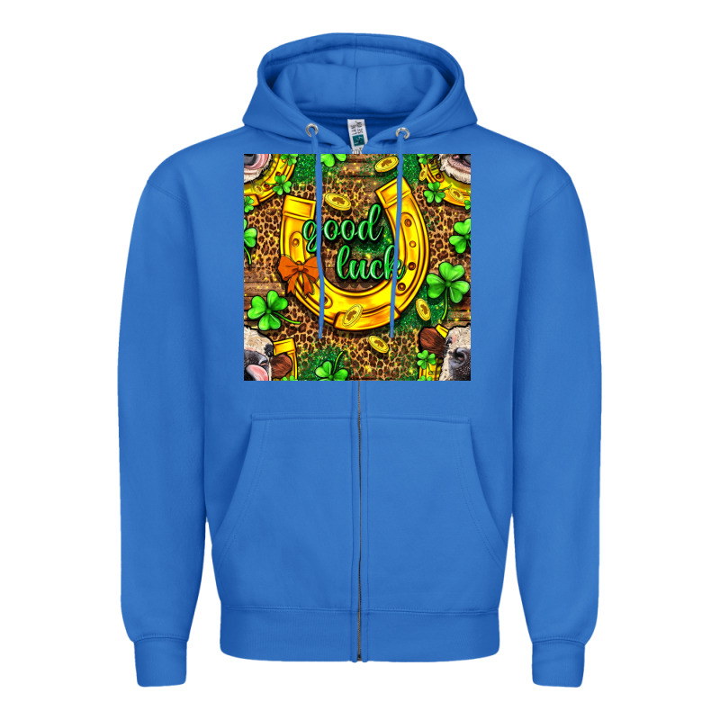St. Patricks Good Luck With Cow Digital Paper Zipper Hoodie by BundleAndBundleShop | Teevron