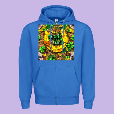 St. Patricks Good Luck With Cow Digital Paper Zipper Hoodie Designed By Bundleandbundleshop