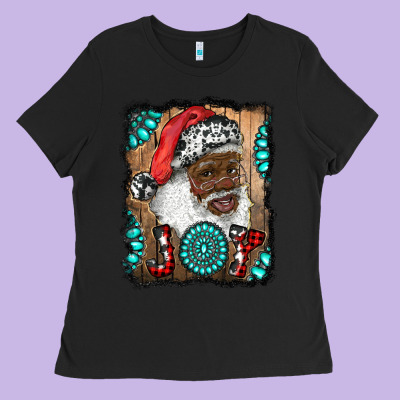 African American Santa Joy Ladies Tee Designed By Ranaportraitstore