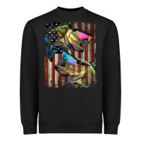 Black American Flag With Bass Fish Heavyweight Sweatshirt - LillyAllenDesigns