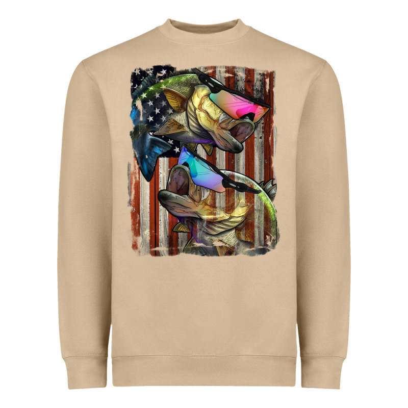 American Flag With Bass Fish Heavyweight Sweatshirt by LillyAllenDesigns | Teevron