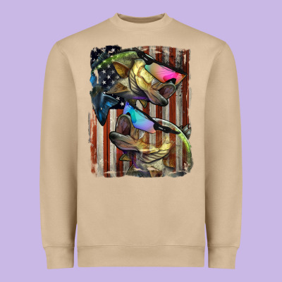 American Flag With Bass Fish Heavyweight Sweatshirt Designed By Lillyallendesigns