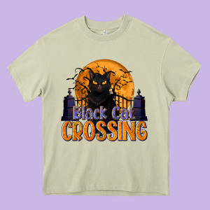 Black Cat Crossing Heavy Core Tee Designed By Texasbilliewilder