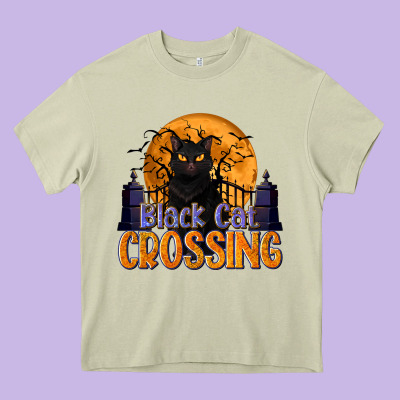 Black Cat Crossing Heavy Core Tee Designed By Texasbilliewilder
