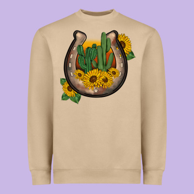 Western Horseshoe Sunflower Cactus Heavyweight Sweatshirt Designed By Barkaloodesign