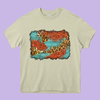 Western Leopard Tooled Leather Background Heavy Core Tee Designed By Zillion Design Studio