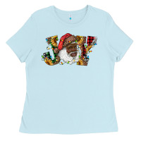 Baby Blue african american santa joy with sunflowers Ladies Tee - RanaPortraitStore