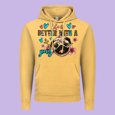 Life Is Better With A Pug Vintage Hoodie Designed By Jasminsmagicworld