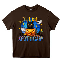 Chocolate Brown Black Cat Apothecary Heavy Core Tee - texasbilliewilder