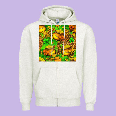 St. Patrick's Pot Of Gold Seamless Pattern Zipper Hoodie Designed By Bundleandbundleshop