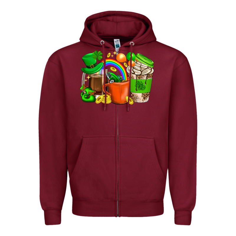 St. Patricks Day Coffee Cups Zipper Hoodie by BundleAndBundleShop | Teevron