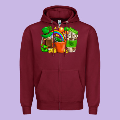 St. Patricks Day Coffee Cups Zipper Hoodie Designed By Bundleandbundleshop