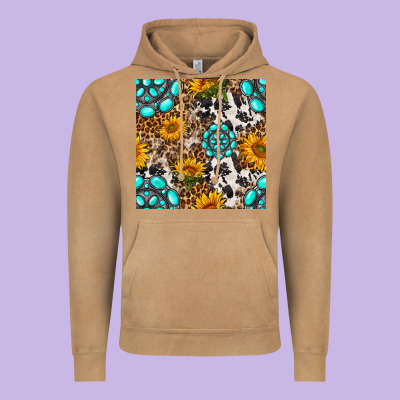 Western Gemstone And Sunflower Seamless Pattern Vintage Hoodie Designed By Bundleandbundleshop