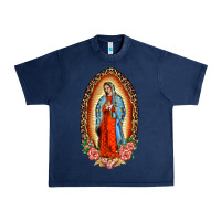 Navy our lady of guadalupe leopard and roses Urban Heavy Tee - BarkalooDesign