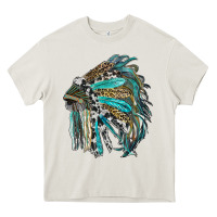 Cream indian feather headdress with western  patterns Heavy Core Tee - RanaPortraitStore