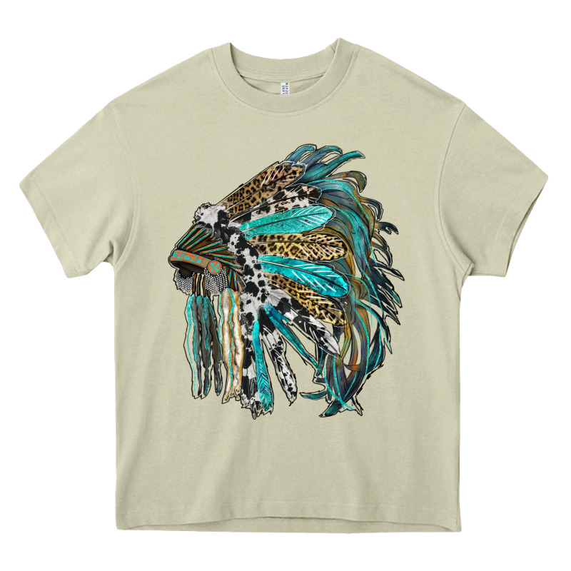 Indian Feather Headdress With Western  Patterns Heavy Core Tee by RanaPortraitStore | Teevron