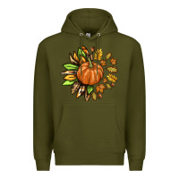 Army Green Fall Sunflower with Pumpkin Premium Hoodie - texasbilliewilder
