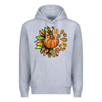 Heather Grey Fall Sunflower with Pumpkin Premium Hoodie - texasbilliewilder