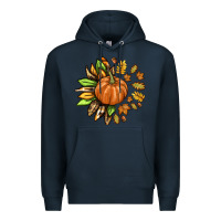 Navy Fall Sunflower with Pumpkin Premium Hoodie - texasbilliewilder