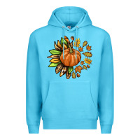 Ocean Blue Fall Sunflower with Pumpkin Premium Hoodie - texasbilliewilder