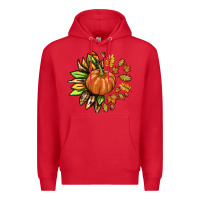 Red Fall Sunflower with Pumpkin Premium Hoodie - texasbilliewilder