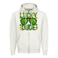 Oatmeal Heather Lucky Dude St Patricks Zipper Hoodie - BundleAndBundleShop