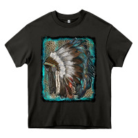 Asphalt indian feather headdress with leopard background Heavy Core Tee - RanaPortraitStore
