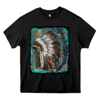 Black indian feather headdress with leopard background Heavy Core Tee - RanaPortraitStore