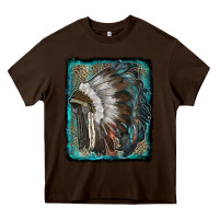 Chocolate Brown indian feather headdress with leopard background Heavy Core Tee - RanaPortraitStore