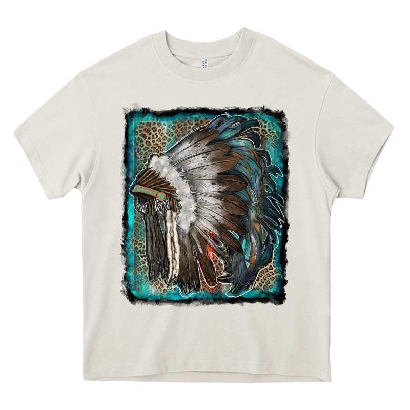 Indian Feather Headdress With Leopard Background Heavy Core Tee by RanaPortraitStore | Teevron