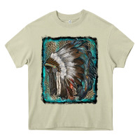 Mossy indian feather headdress with leopard background Heavy Core Tee - RanaPortraitStore