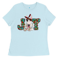 Baby Blue Christmas joy bull terrier Ladies Tee - RanaPortraitStore