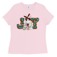 Bubblegum Pink Christmas joy bull terrier Ladies Tee - RanaPortraitStore