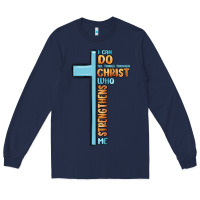 Navy i can do all things through christ who strengthens Long Sleeve Tee - MaliasSmallBusiness