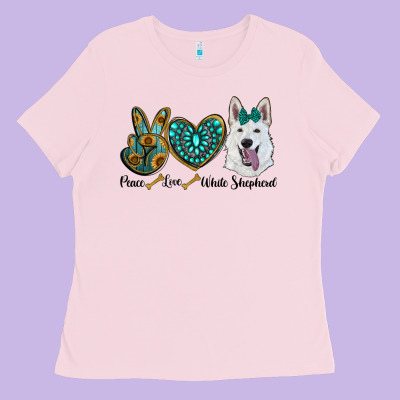 Peace Love White Sepherd Ladies Tee Designed By Ranaportraitstore